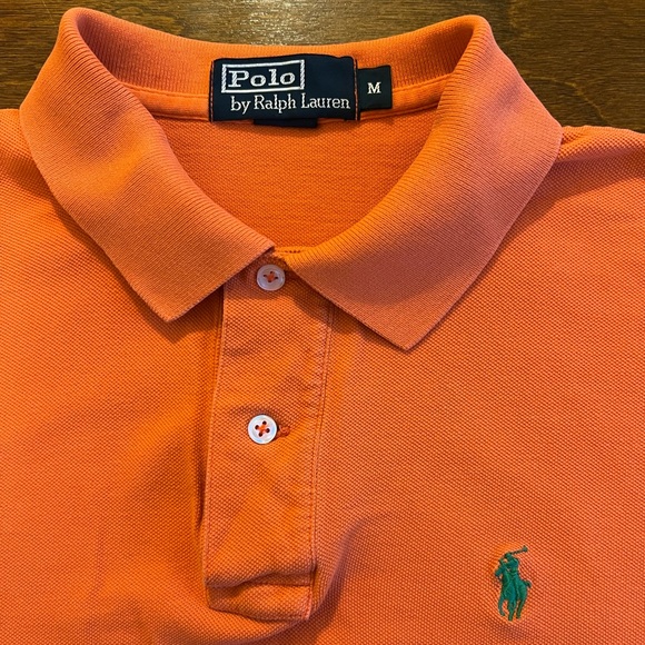 Polo Ralph Lauren Orange Men’s Classic Fit Mesh Cotton Polo Size Medium - Picture 3 of 4